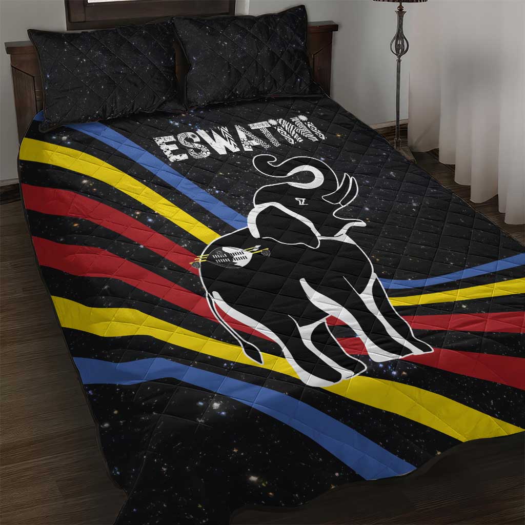 Eswatini Elephant Quilt Bed Set Swazi Flag Colors and Cosmic Background TS04