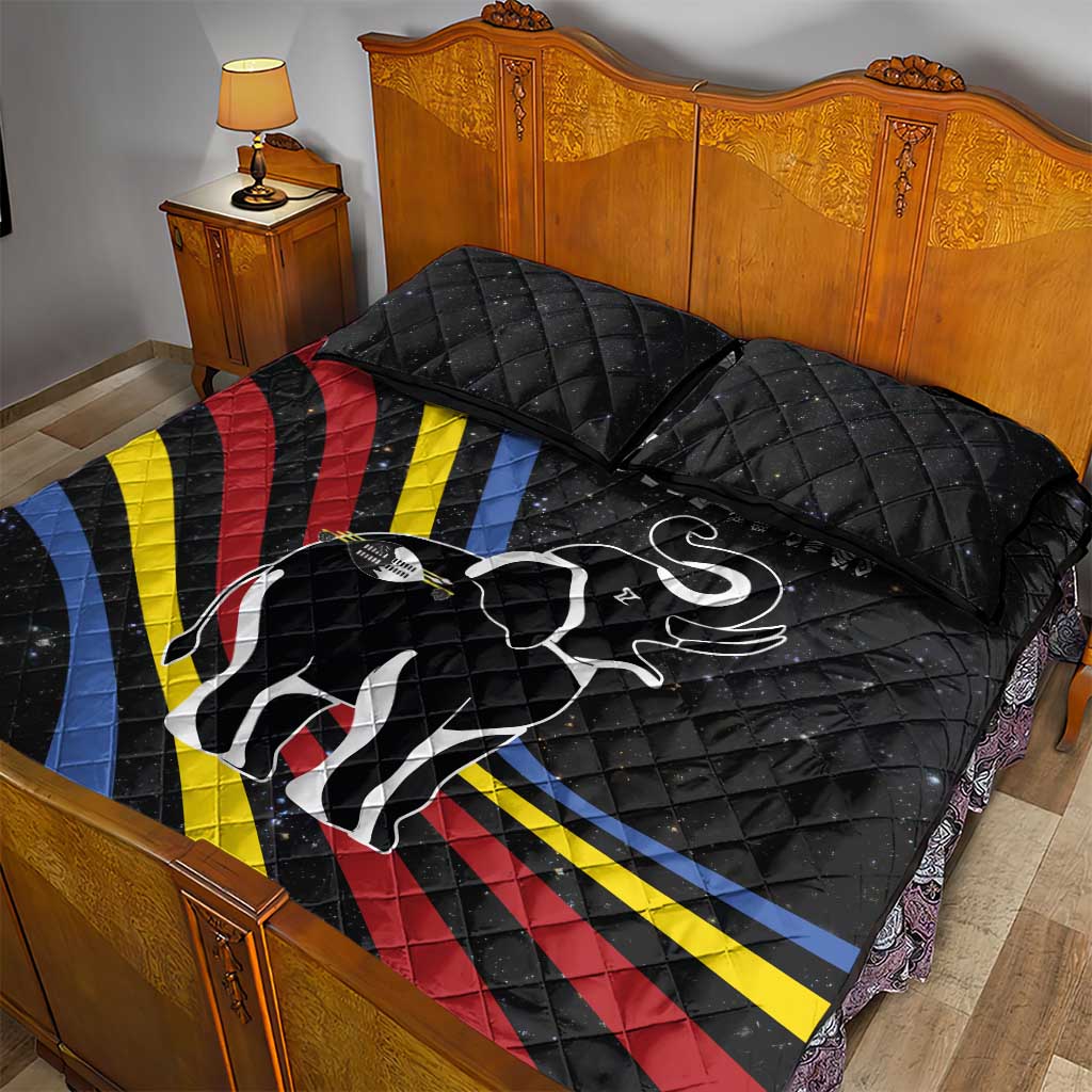 Eswatini Elephant Quilt Bed Set Swazi Flag Colors and Cosmic Background TS04