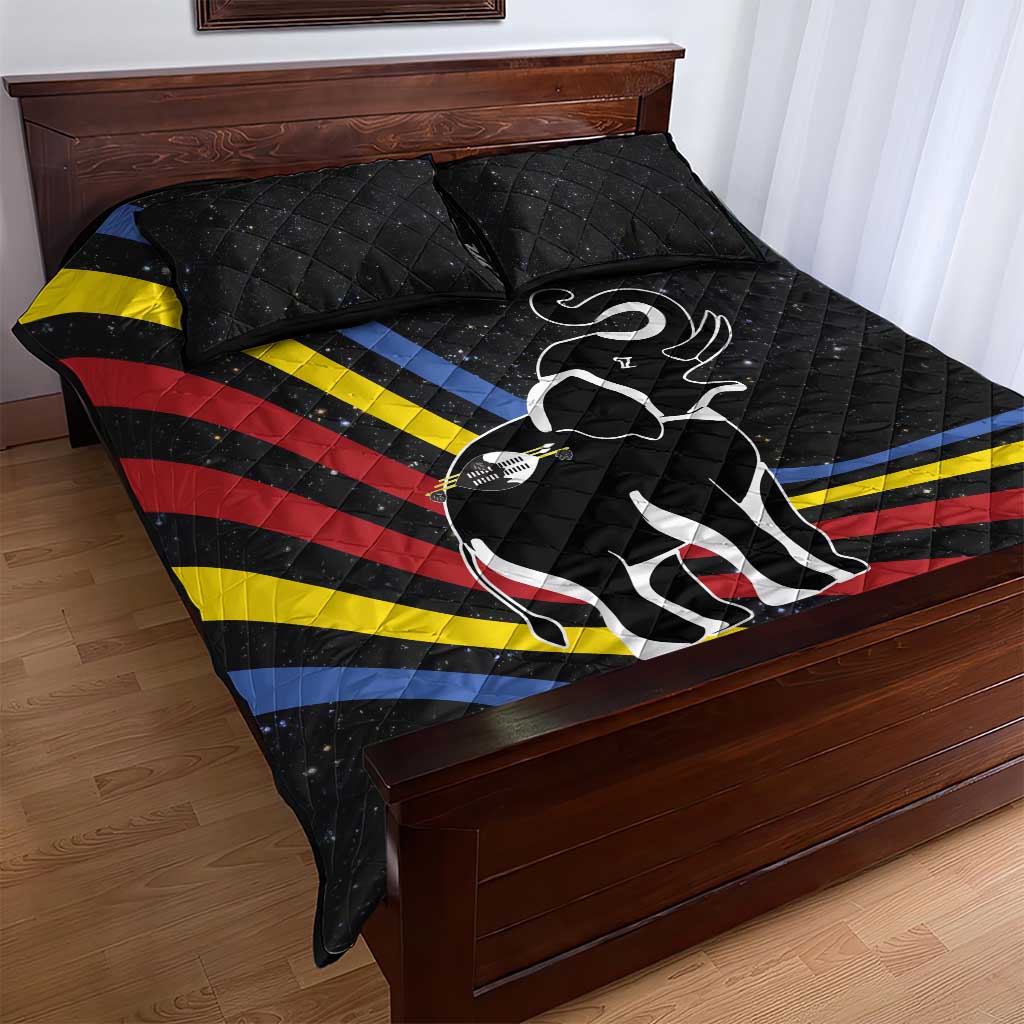 Eswatini Elephant Quilt Bed Set Swazi Flag Colors and Cosmic Background TS04