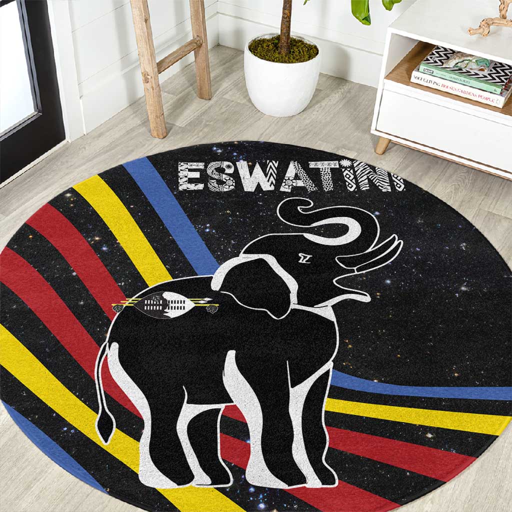 Eswatini Elephant Round Carpet Swazi Flag Colors and Cosmic Background TS04