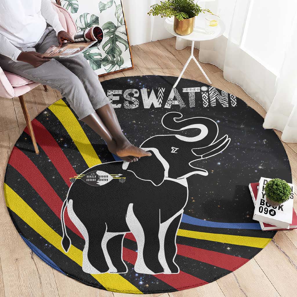 Eswatini Elephant Round Carpet Swazi Flag Colors and Cosmic Background TS04