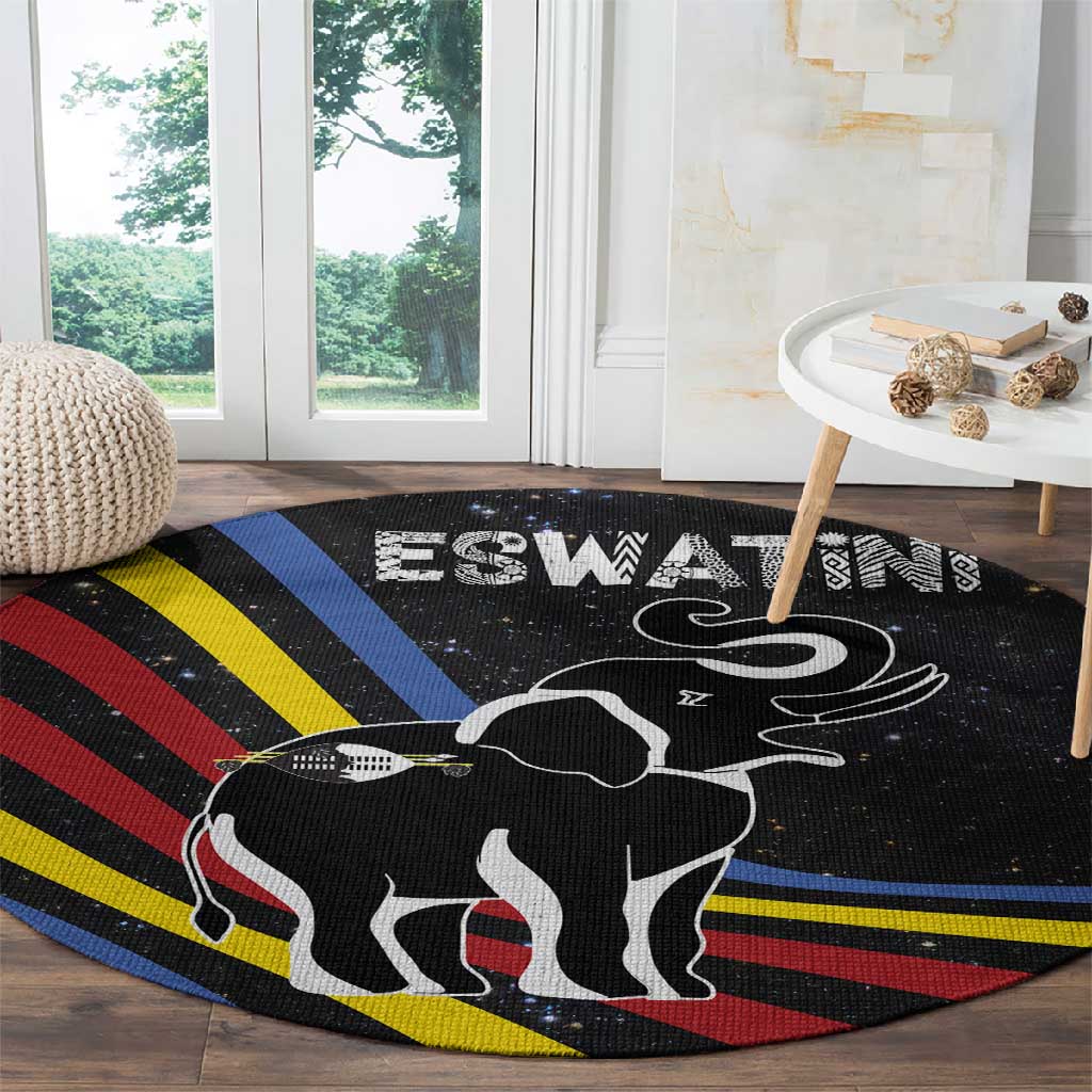 Eswatini Elephant Round Carpet Swazi Flag Colors and Cosmic Background TS04