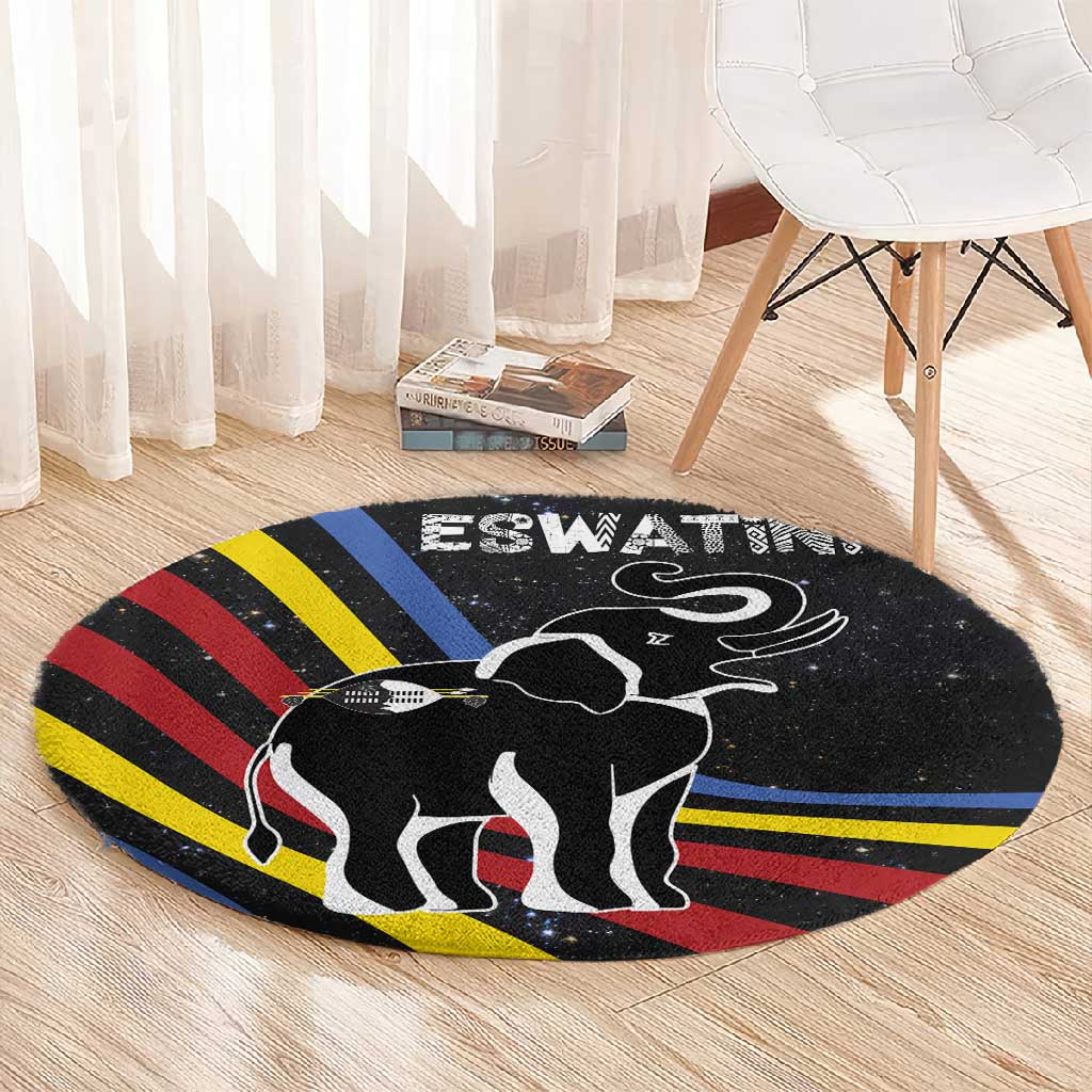 Eswatini Elephant Round Carpet Swazi Flag Colors and Cosmic Background TS04