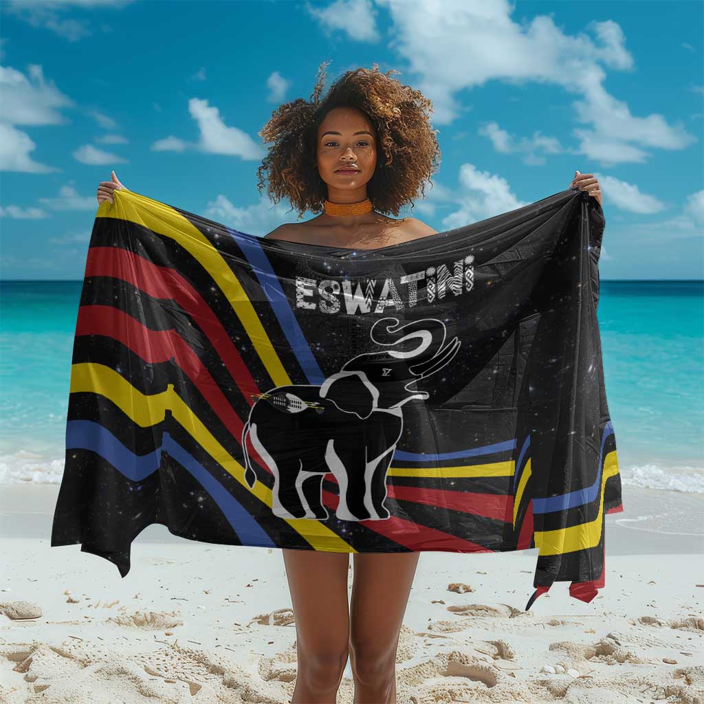 Eswatini Elephant Sarong Swazi Flag Colors and Cosmic Background TS04