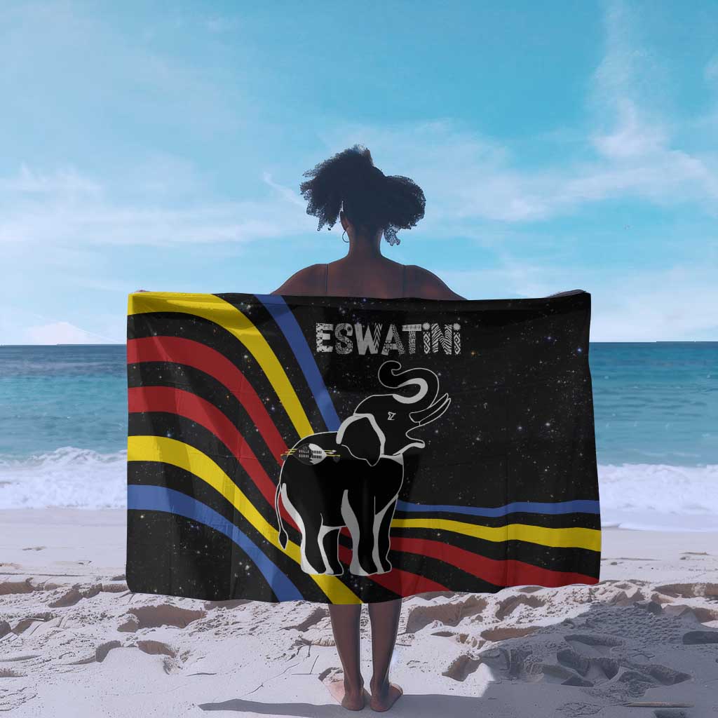 Eswatini Elephant Sarong Swazi Flag Colors and Cosmic Background TS04