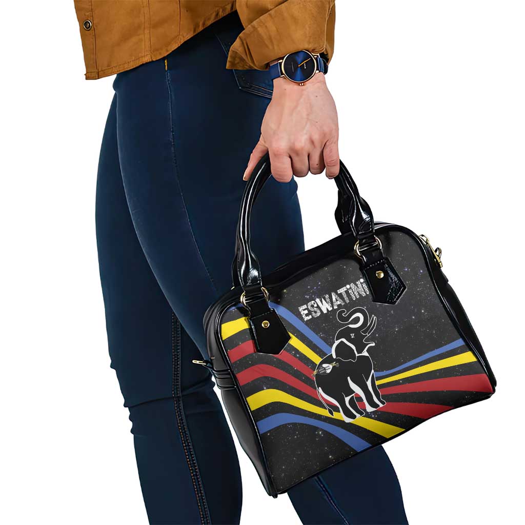 Eswatini Elephant Shoulder Handbag with Cosmic Background and Swazi Flag Colors TS04