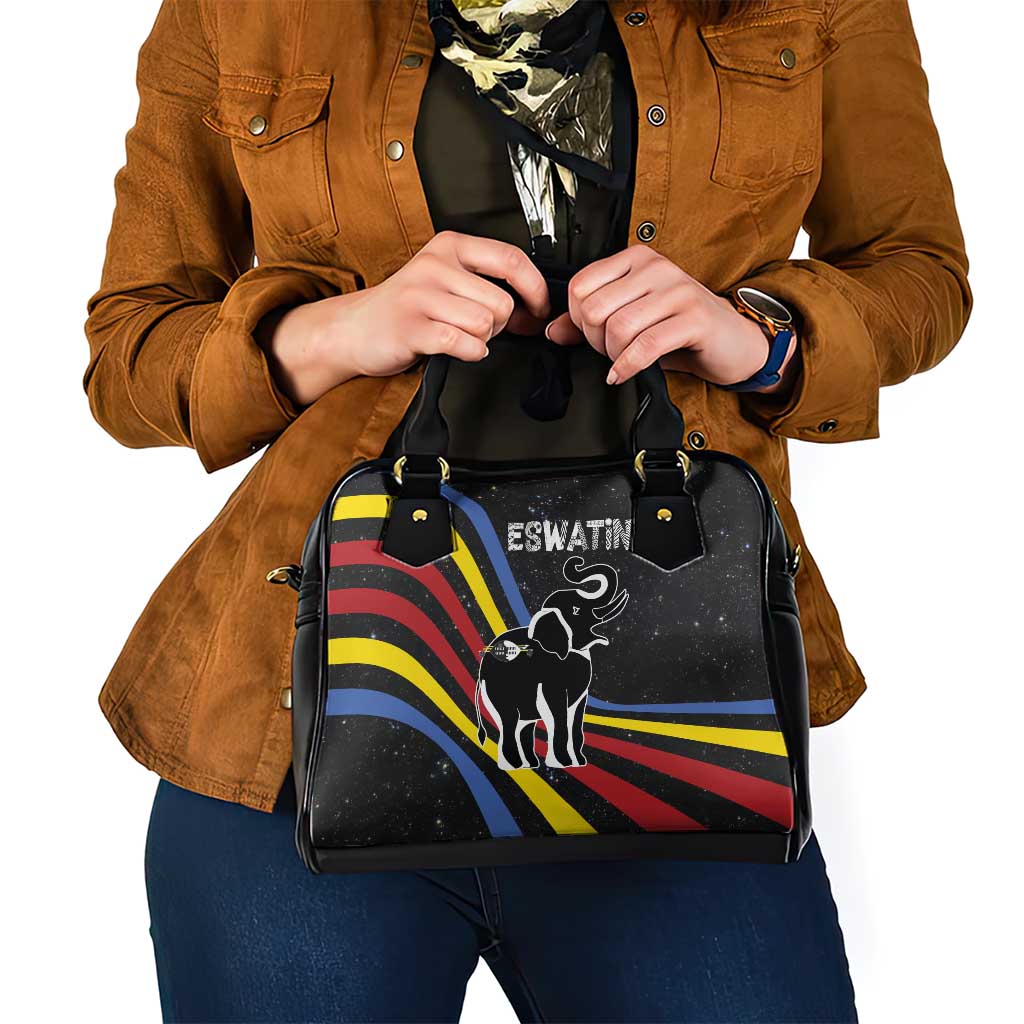 Eswatini Elephant Shoulder Handbag with Cosmic Background and Swazi Flag Colors TS04