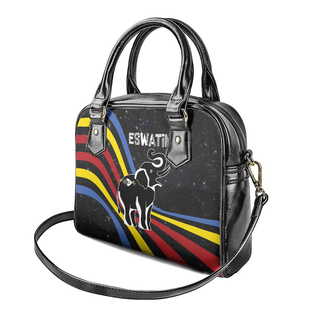 Eswatini Elephant Shoulder Handbag with Cosmic Background and Swazi Flag Colors TS04