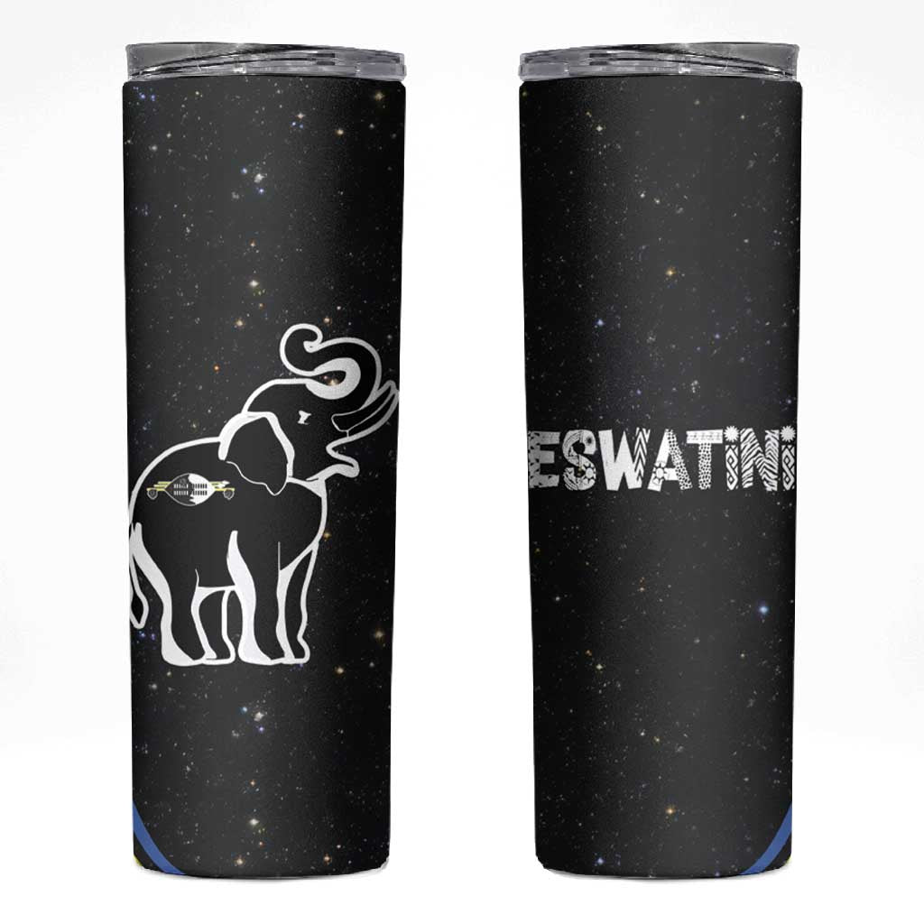 Eswatini Elephant Skinny Tumbler Swazi Flag Colors and Cosmic Background TS04