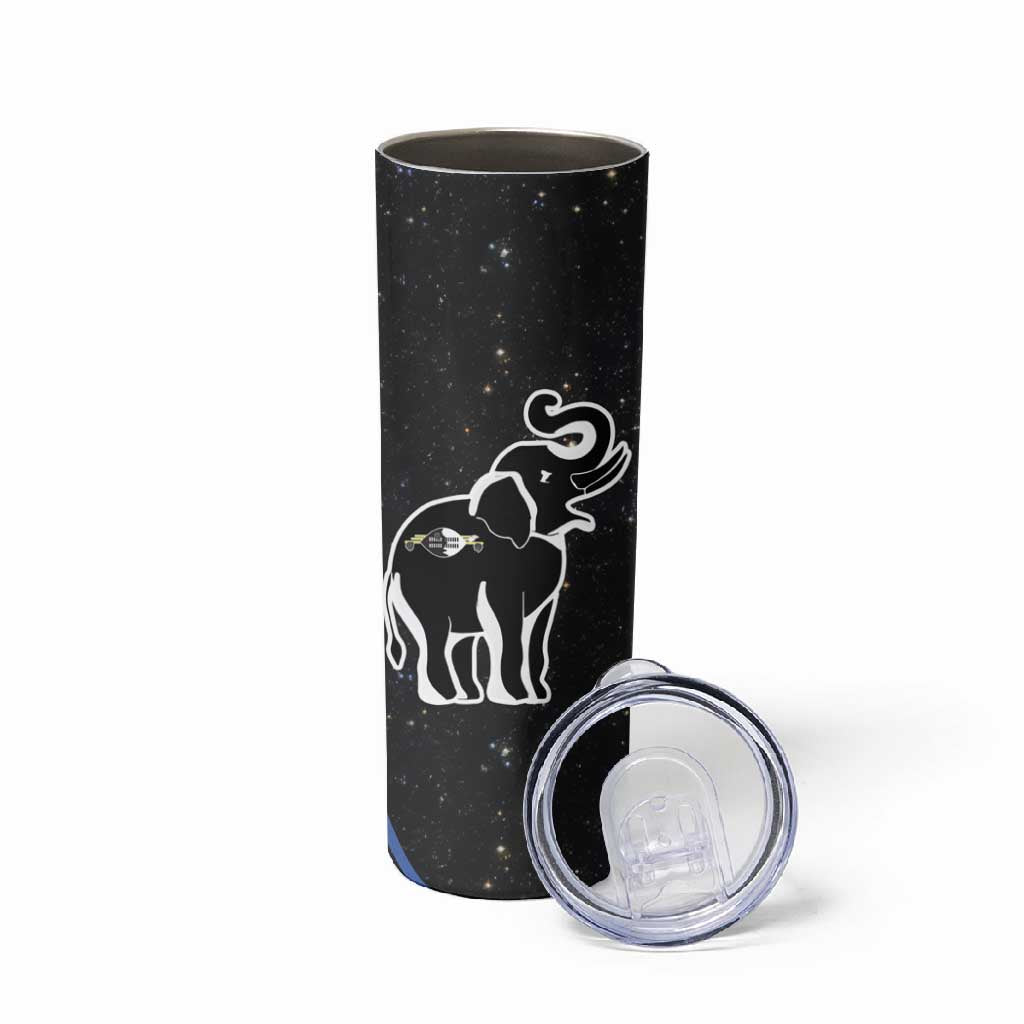 Eswatini Elephant Skinny Tumbler Swazi Flag Colors and Cosmic Background TS04