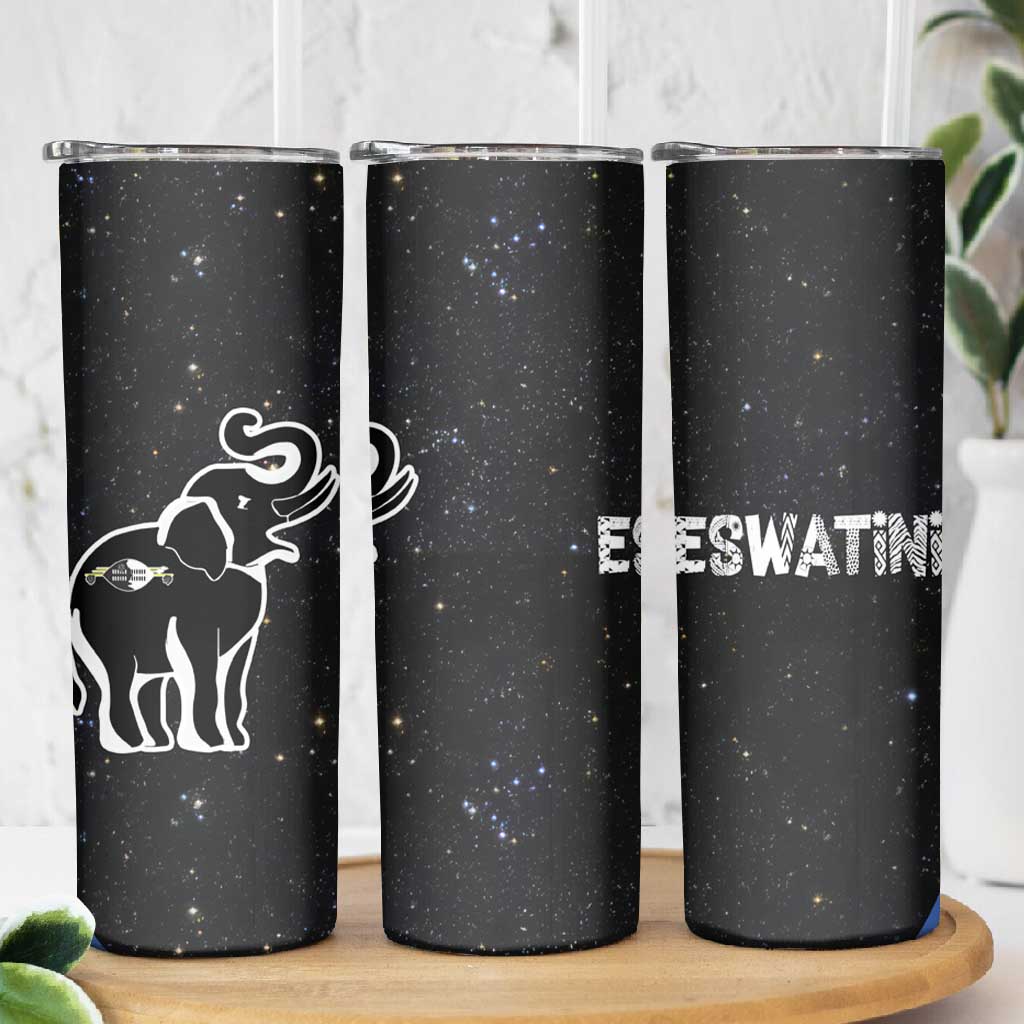 Eswatini Elephant Skinny Tumbler Swazi Flag Colors and Cosmic Background TS04