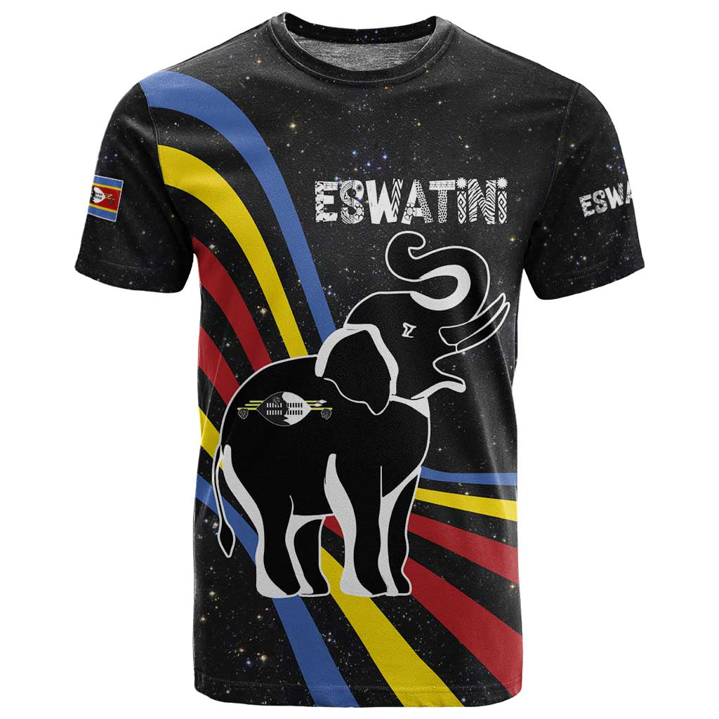 Eswatini Elephant T shirt Swazi Flag Colors and Cosmic Background TS04