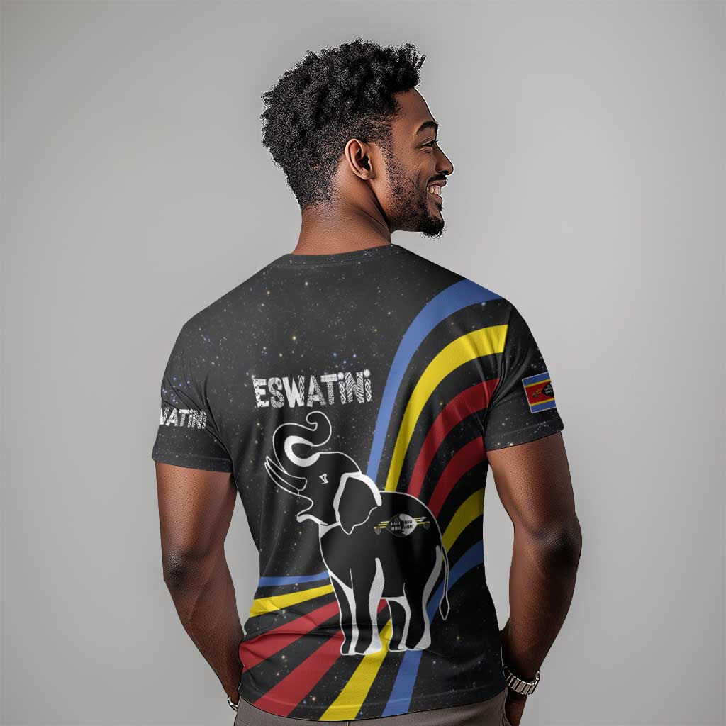 Eswatini Elephant T shirt Swazi Flag Colors and Cosmic Background TS04