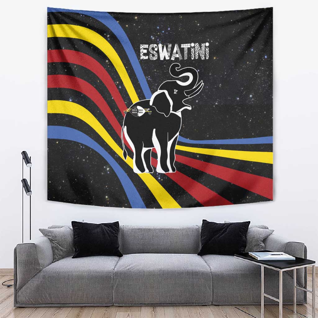 Eswatini Elephant Tapestry Swazi Flag Colors and Cosmic Background TS04