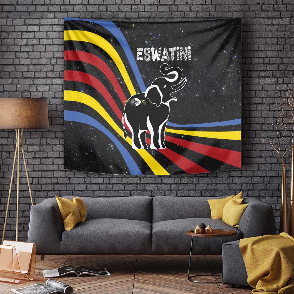 Eswatini Elephant Tapestry Swazi Flag Colors and Cosmic Background TS04