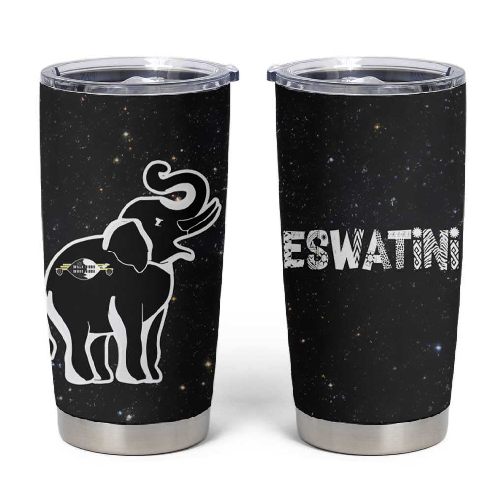 Eswatini Elephant Tumbler Cup Swazi Flag Colors and Cosmic Background TS04