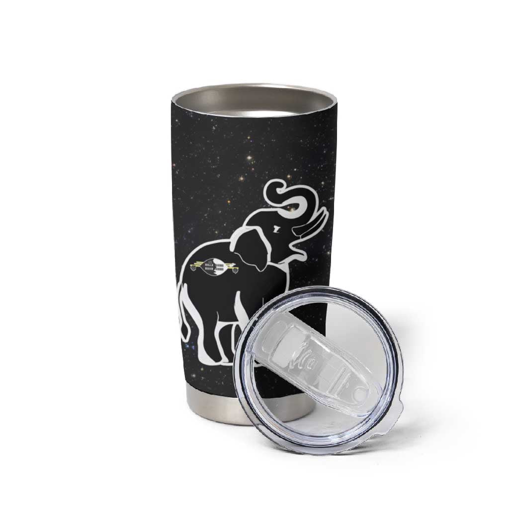 Eswatini Elephant Tumbler Cup Swazi Flag Colors and Cosmic Background TS04