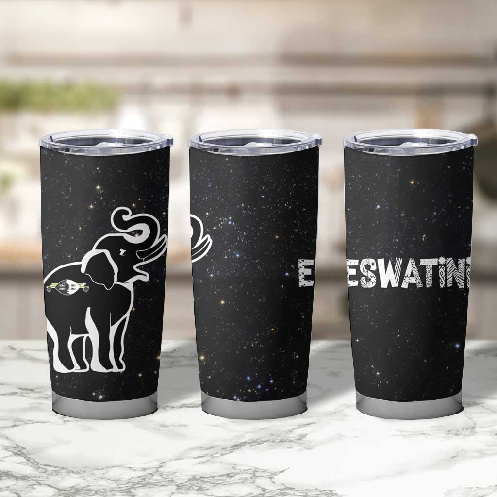 Eswatini Elephant Tumbler Cup Swazi Flag Colors and Cosmic Background TS04