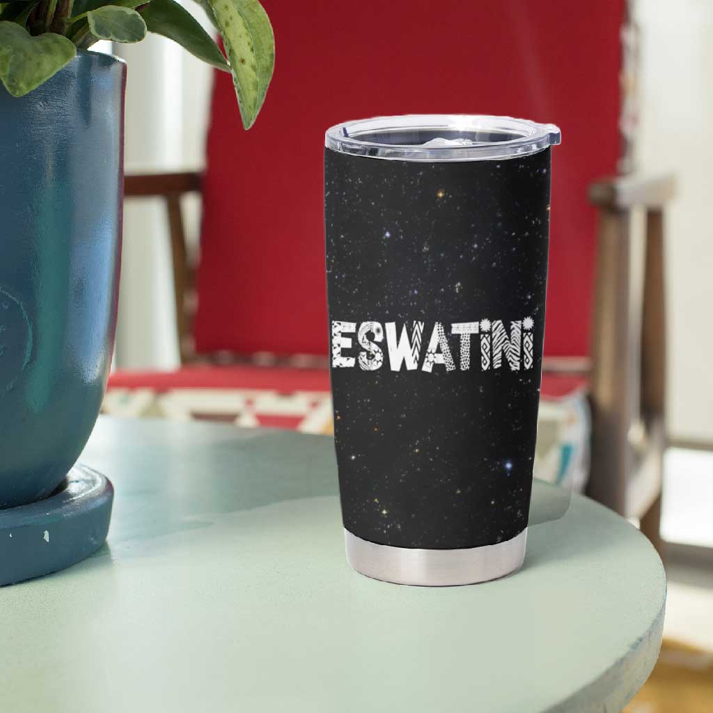 Eswatini Elephant Tumbler Cup Swazi Flag Colors and Cosmic Background TS04