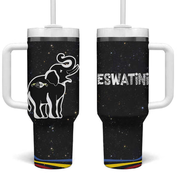 Eswatini Elephant Tumbler With Handle Swazi Flag Colors and Cosmic Background TS04