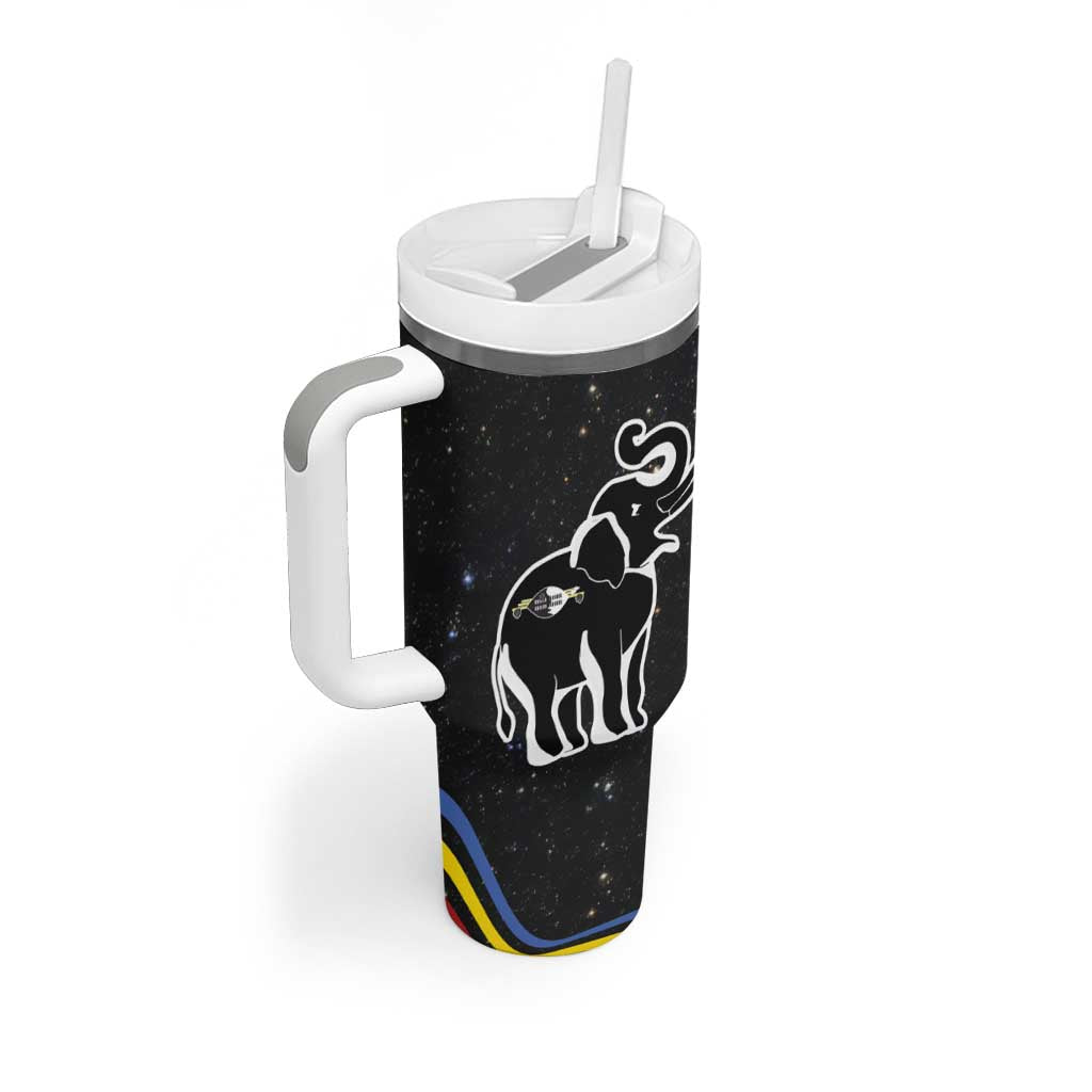 Eswatini Elephant Tumbler With Handle Swazi Flag Colors and Cosmic Background TS04