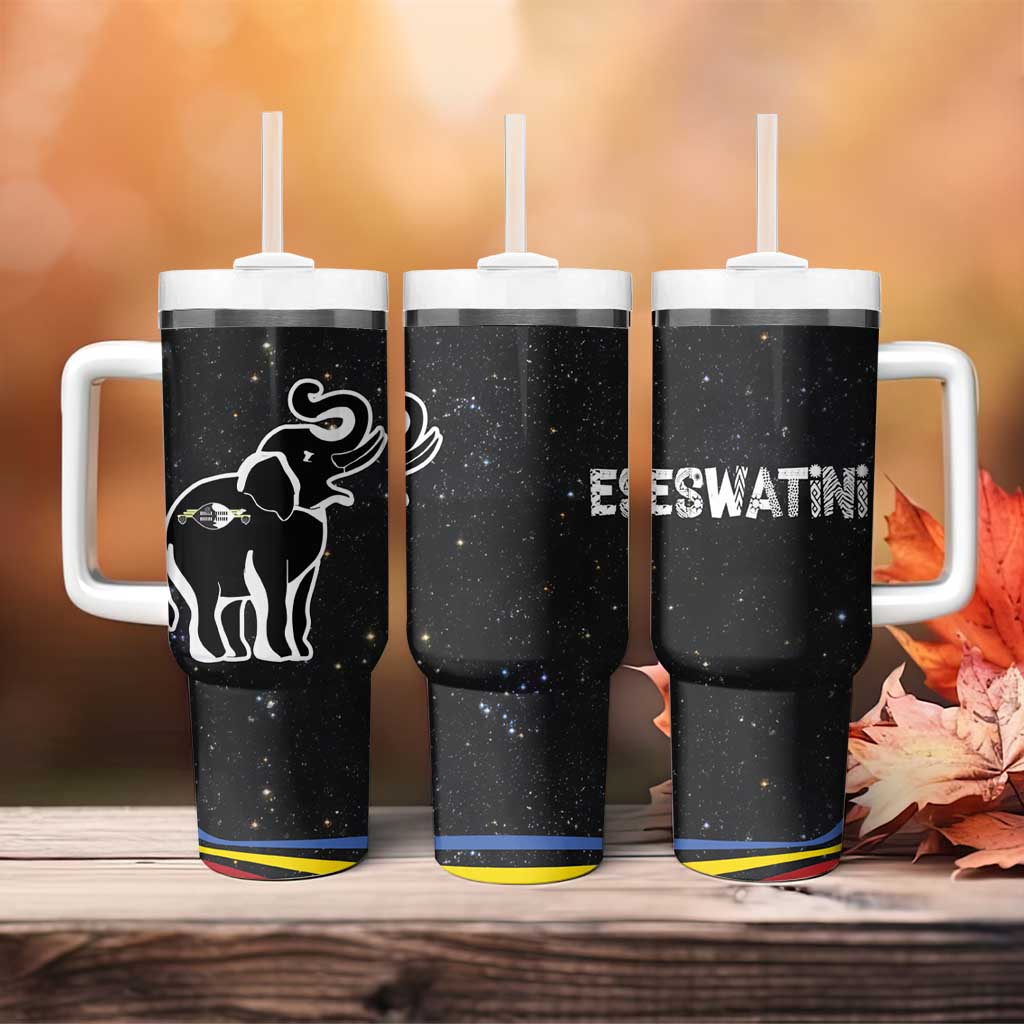 Eswatini Elephant Tumbler With Handle Swazi Flag Colors and Cosmic Background TS04