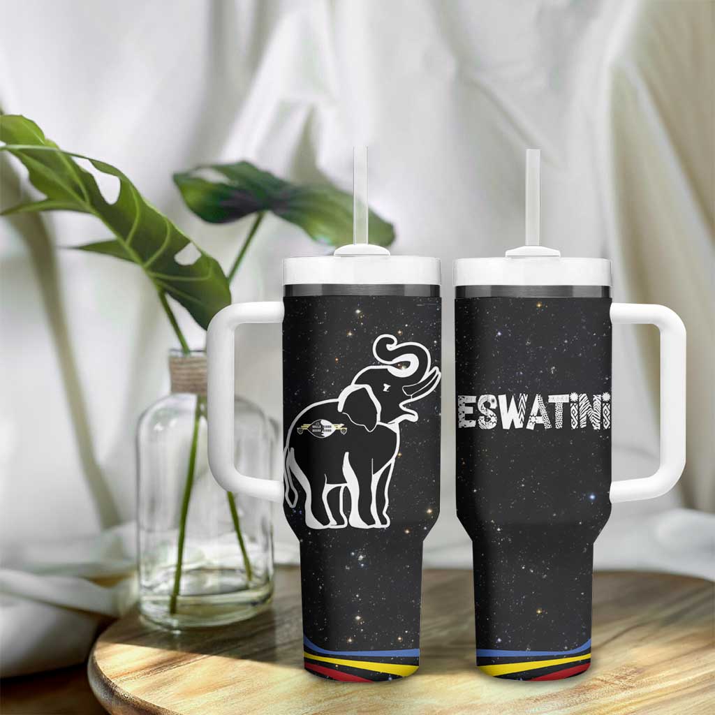 Eswatini Elephant Tumbler With Handle Swazi Flag Colors and Cosmic Background TS04