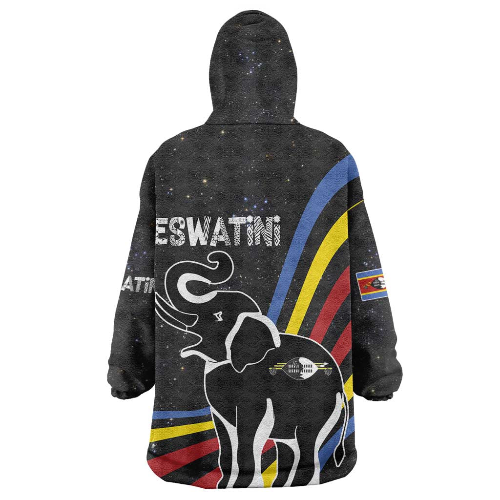 Eswatini Elephant Wearable Blanket Hoodie Swazi Flag Colors and Cosmic Background TS04