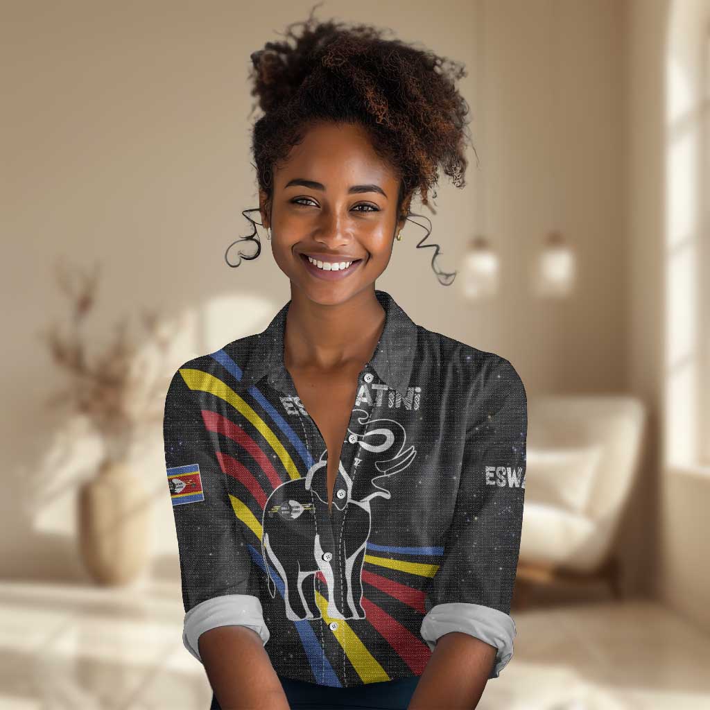 Eswatini Elephant Women Casual Shirt Swazi Flag Colors and Cosmic Background TS04