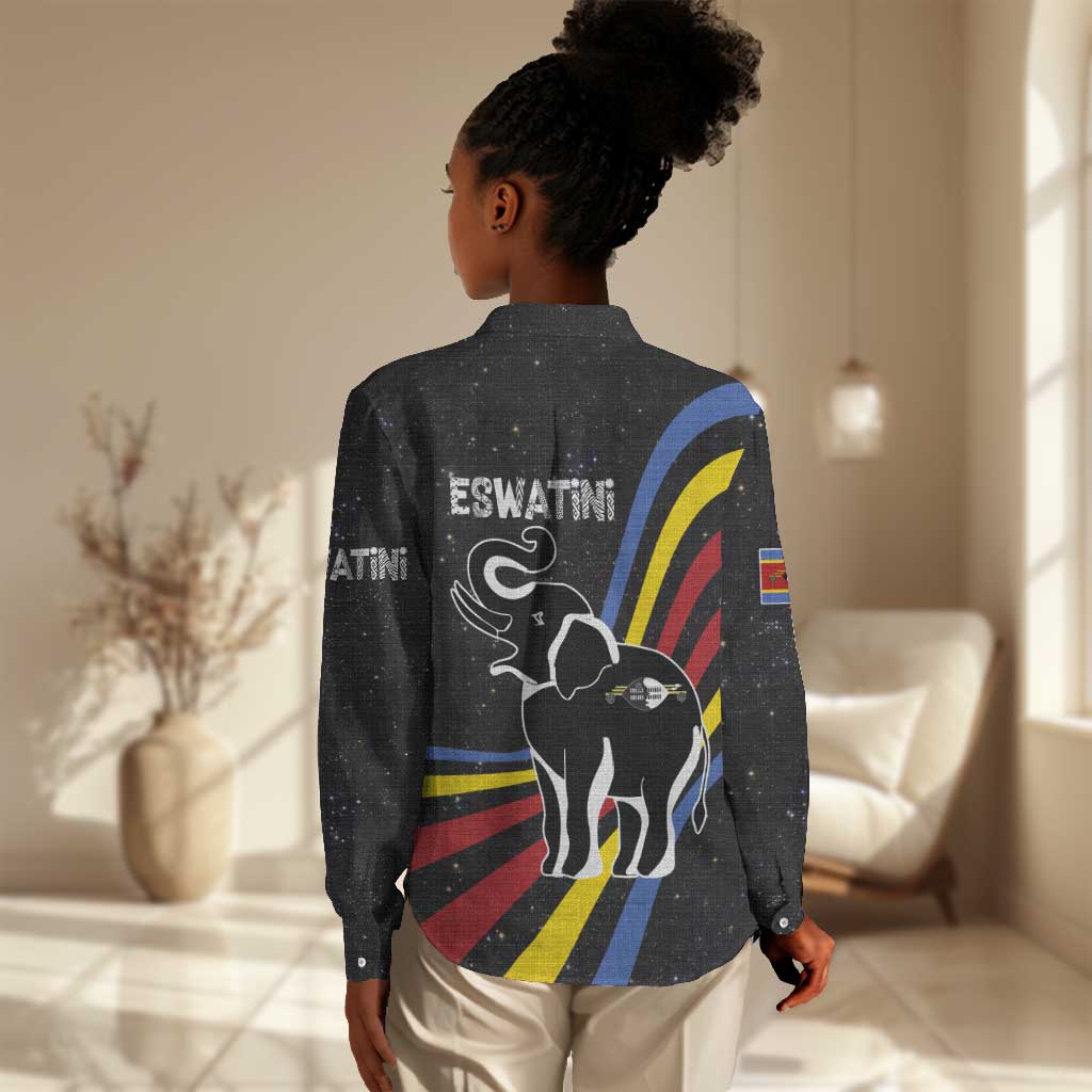 Eswatini Elephant Women Casual Shirt Swazi Flag Colors and Cosmic Background TS04