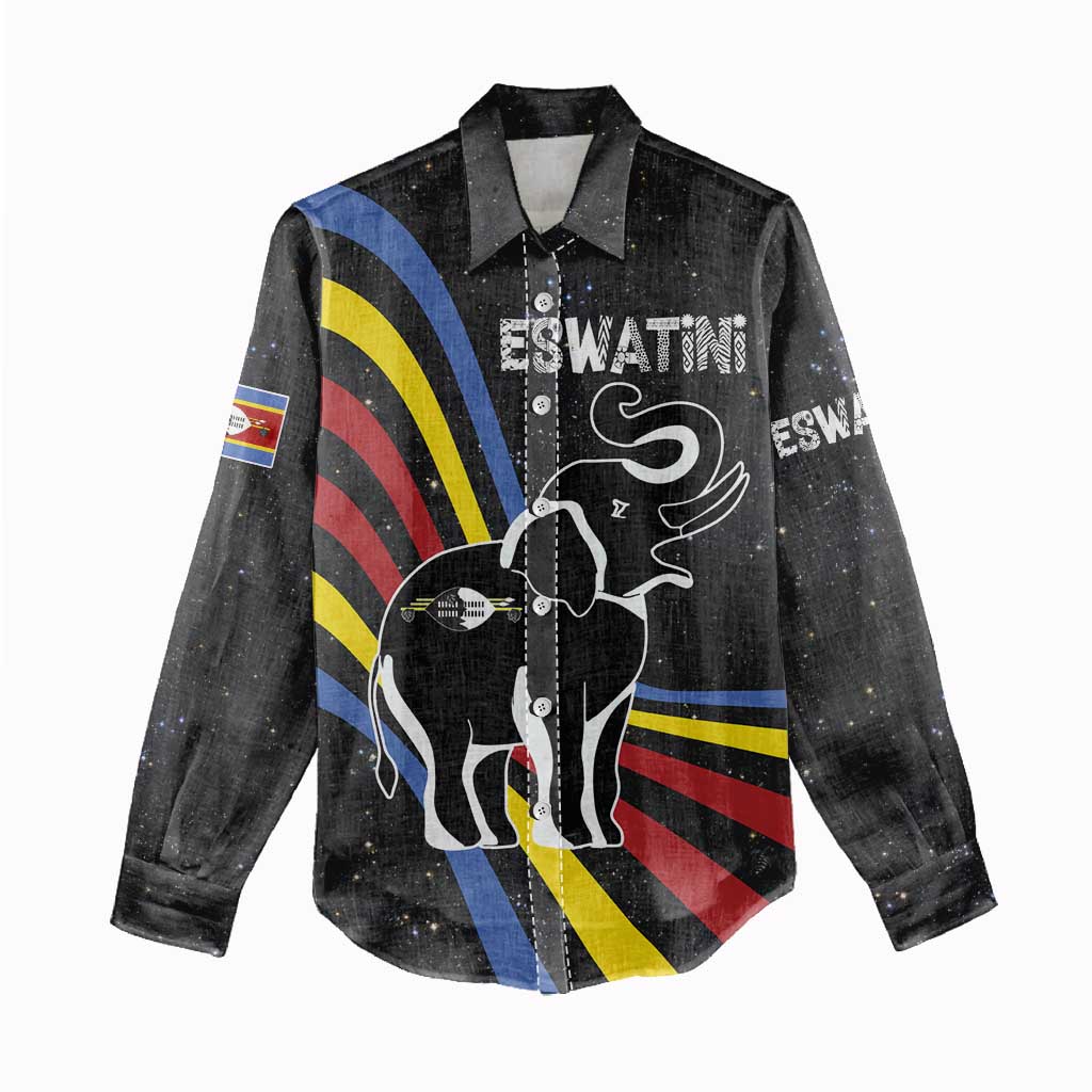 Eswatini Elephant Women Casual Shirt Swazi Flag Colors and Cosmic Background TS04