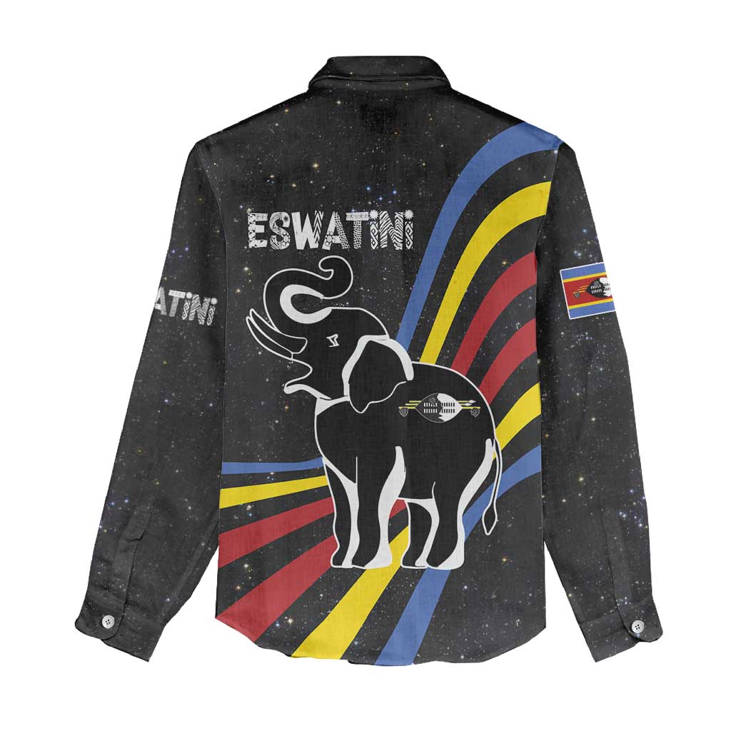Eswatini Elephant Women Casual Shirt Swazi Flag Colors and Cosmic Background TS04