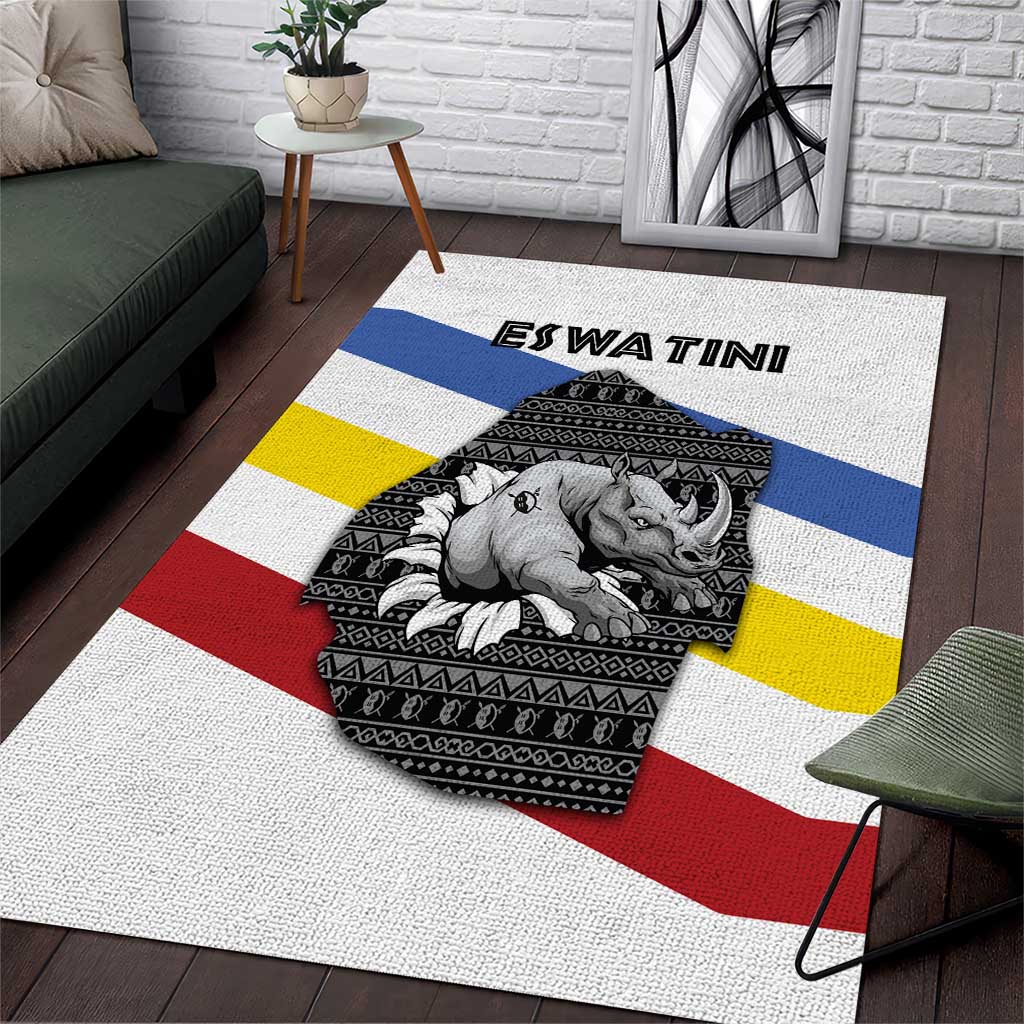 Eswatini Rhino Area Rug Swazi Map Flag and African Traditional Patterns TS04