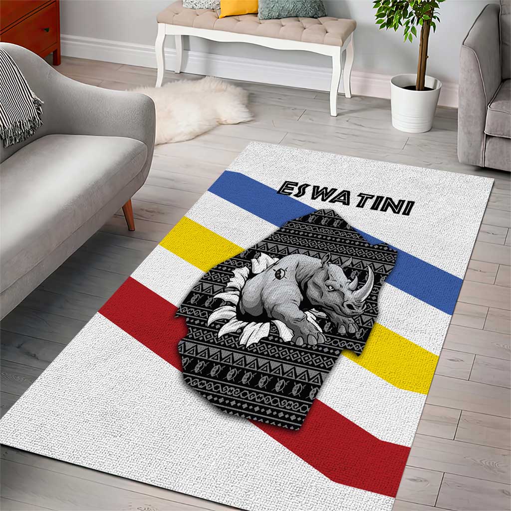 Eswatini Rhino Area Rug Swazi Map Flag and African Traditional Patterns TS04