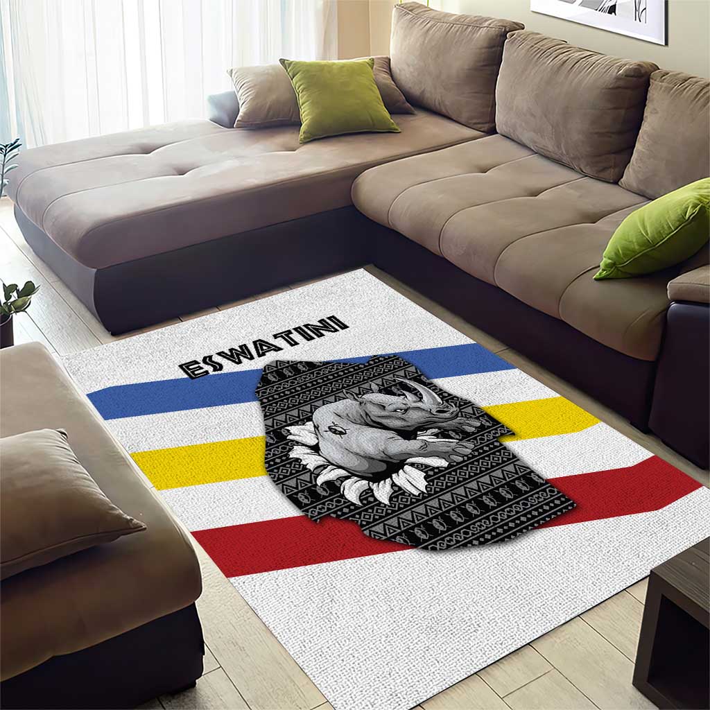 Eswatini Rhino Area Rug Swazi Map Flag and African Traditional Patterns TS04