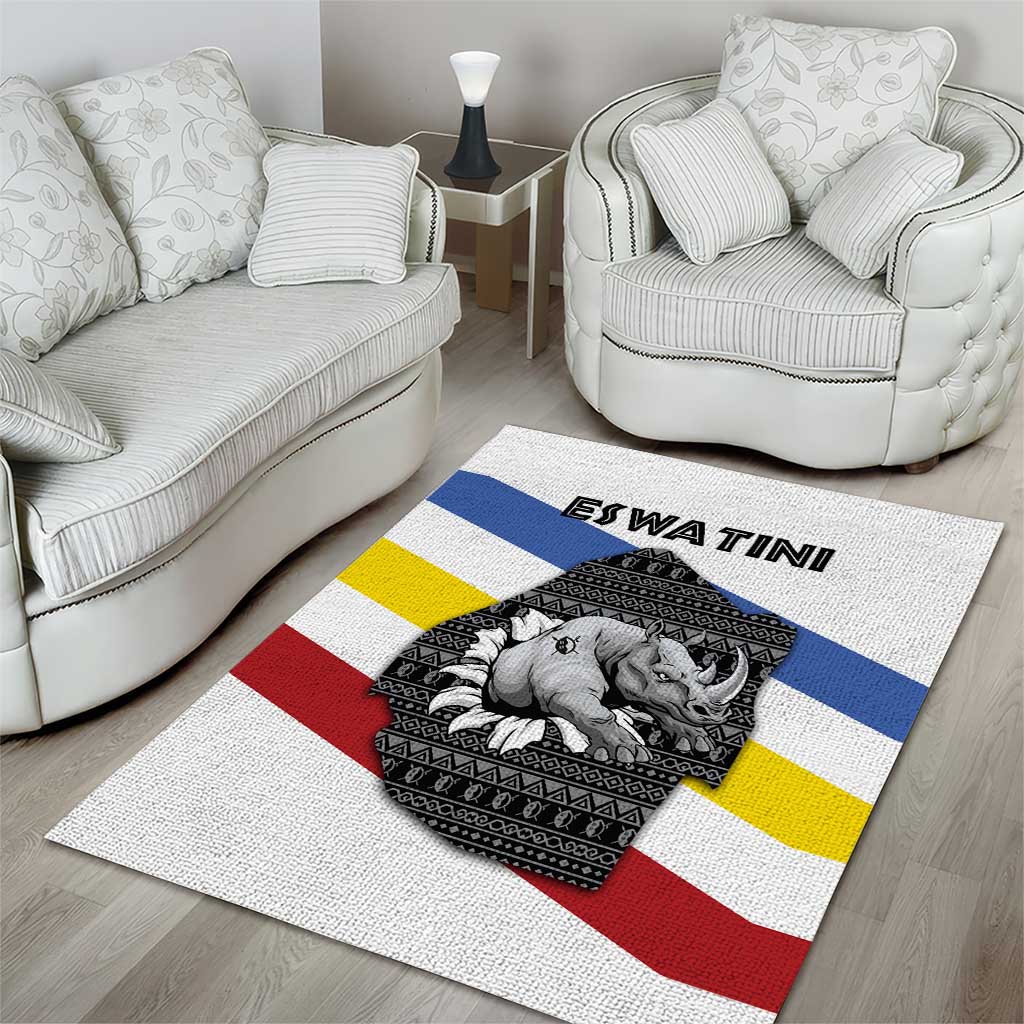 Eswatini Rhino Area Rug Swazi Map Flag and African Traditional Patterns TS04
