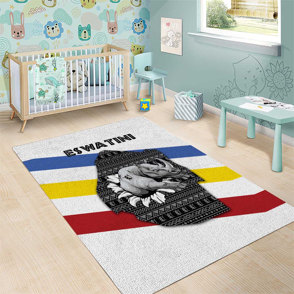 Eswatini Rhino Area Rug Swazi Map Flag and African Traditional Patterns TS04