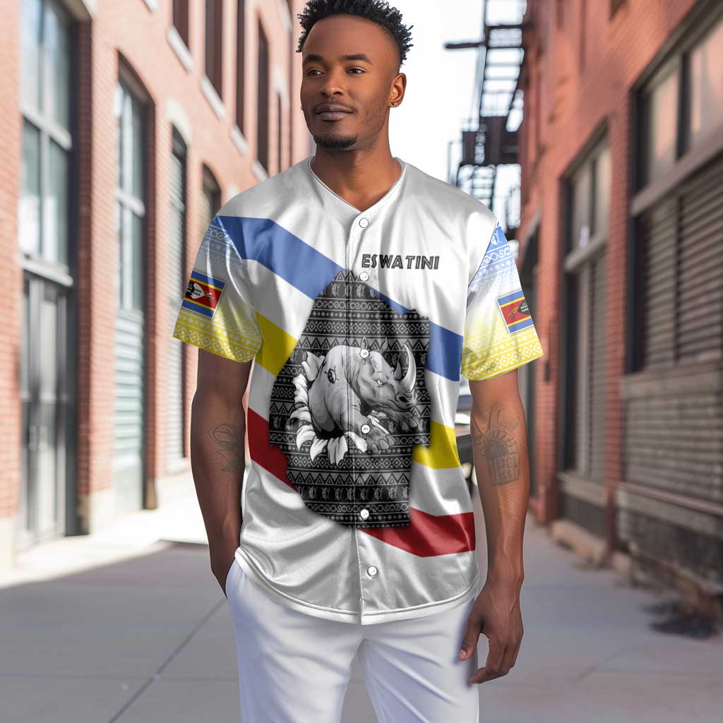 Eswatini Rhino Baseball Jersey Swazi Map Flag and African Traditional Patterns TS04