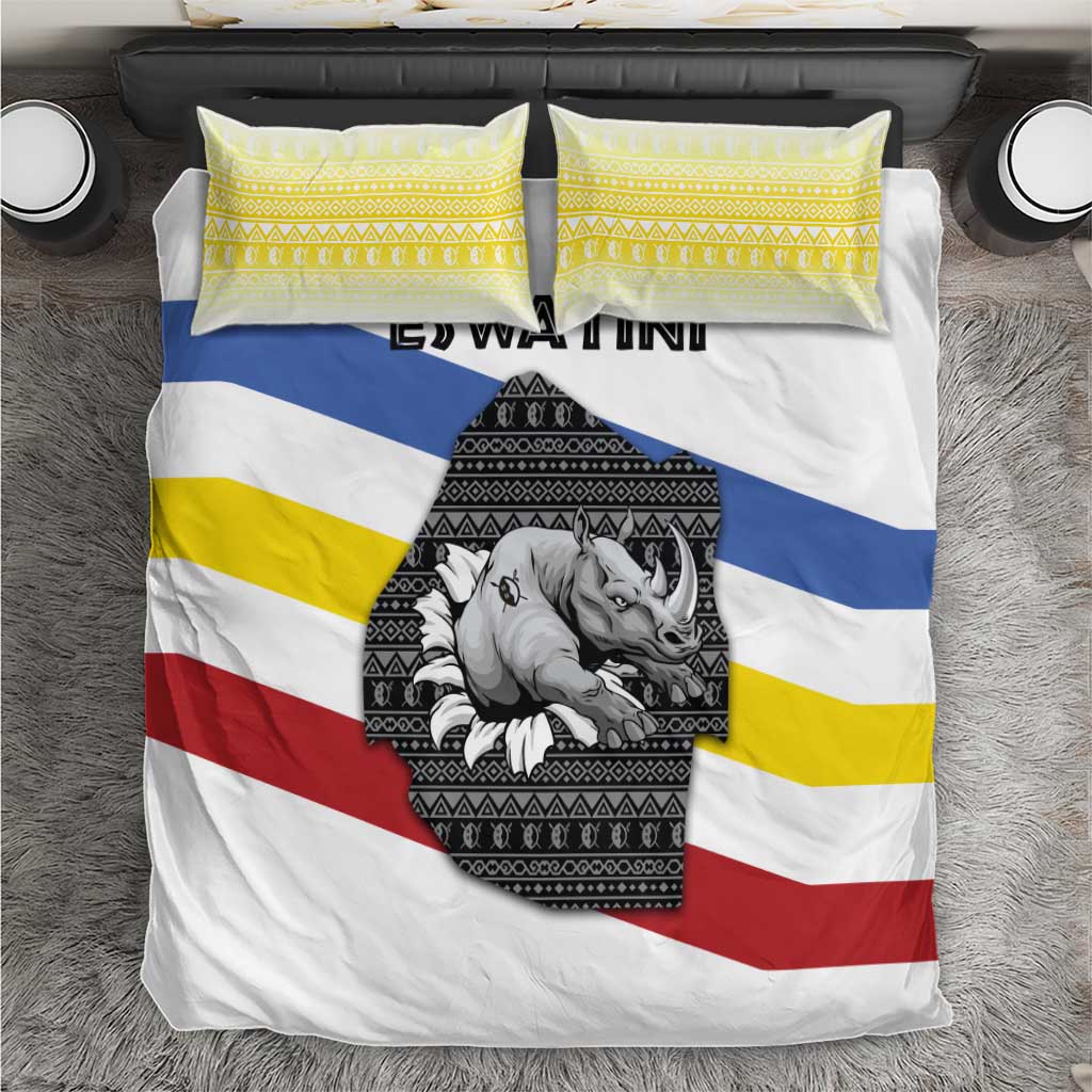Eswatini Rhino Bedding Set Swazi Map Flag and African Traditional Patterns TS04