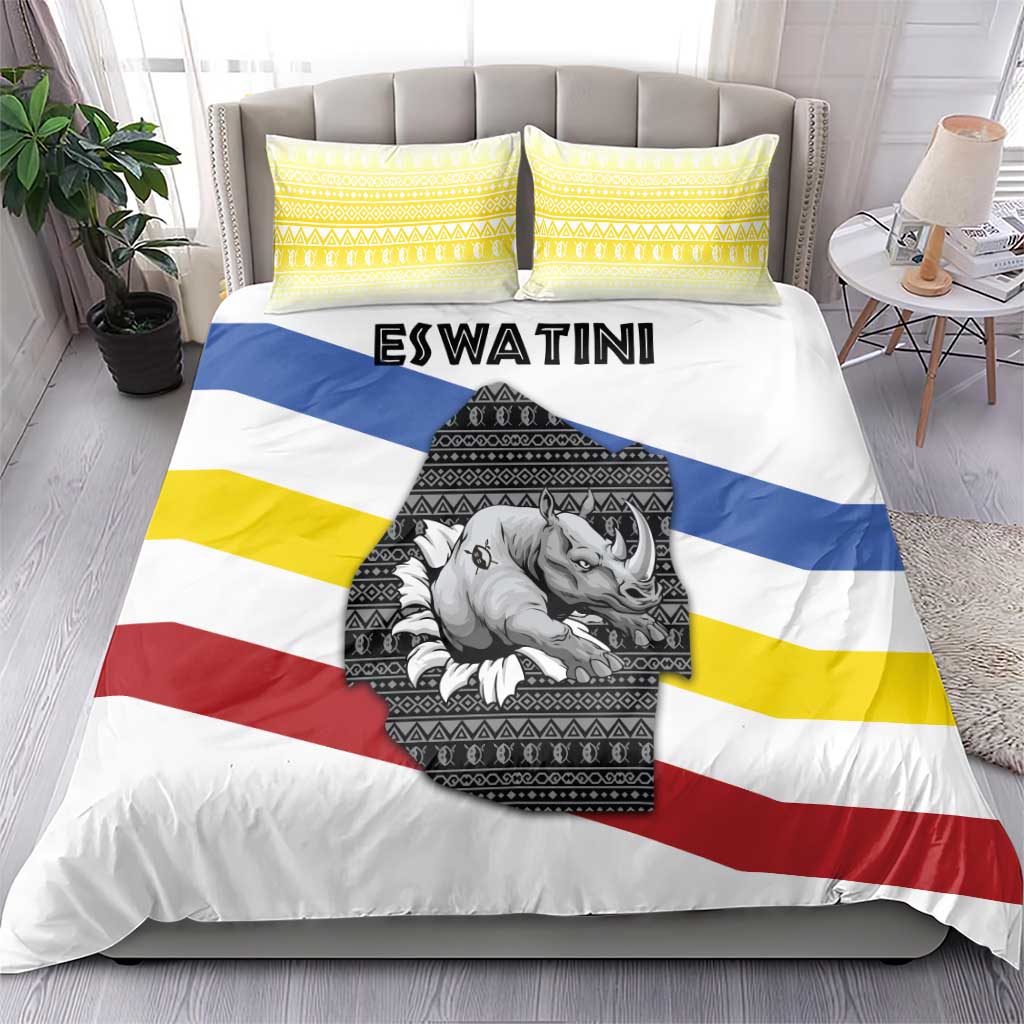 Eswatini Rhino Bedding Set Swazi Map Flag and African Traditional Patterns TS04