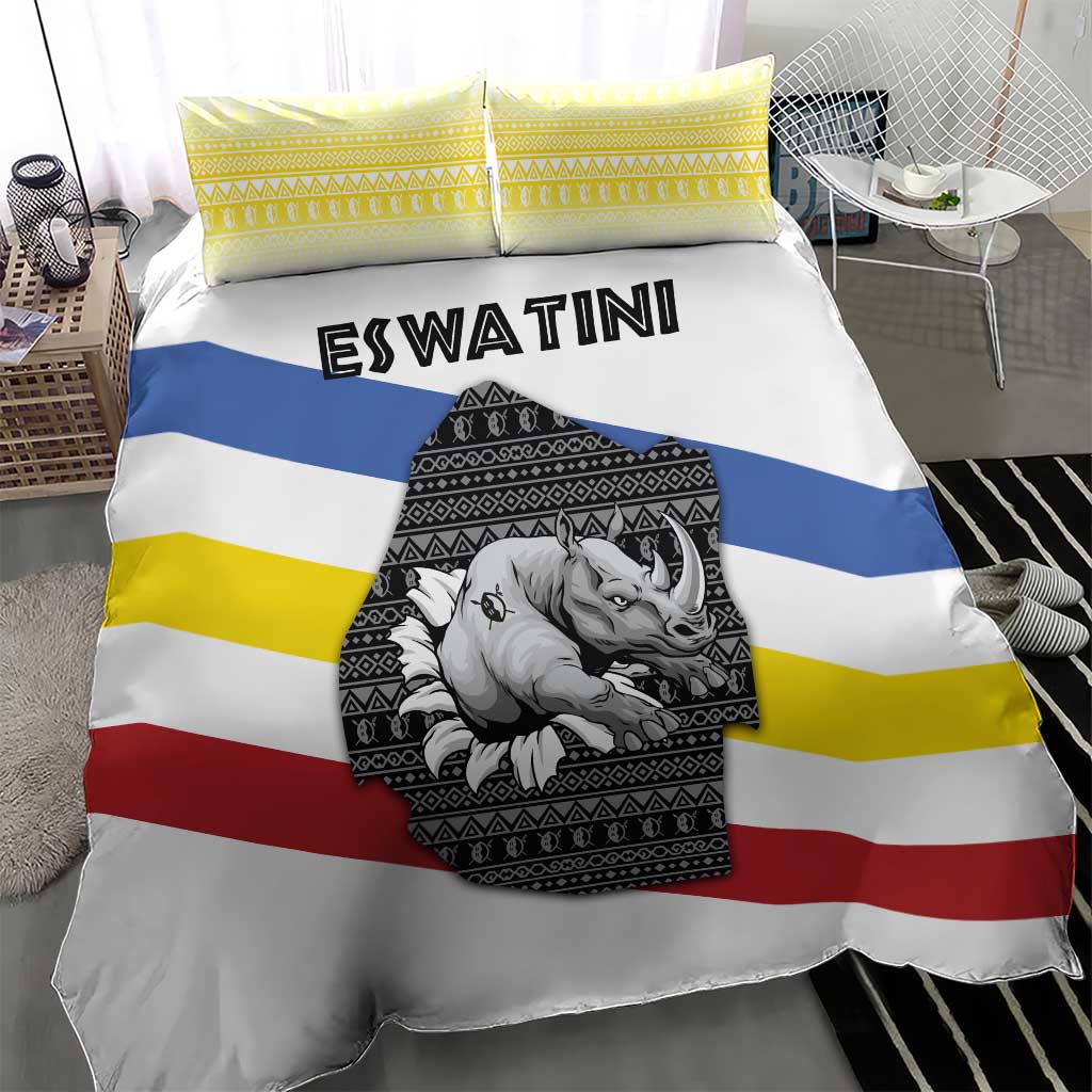 Eswatini Rhino Bedding Set Swazi Map Flag and African Traditional Patterns TS04