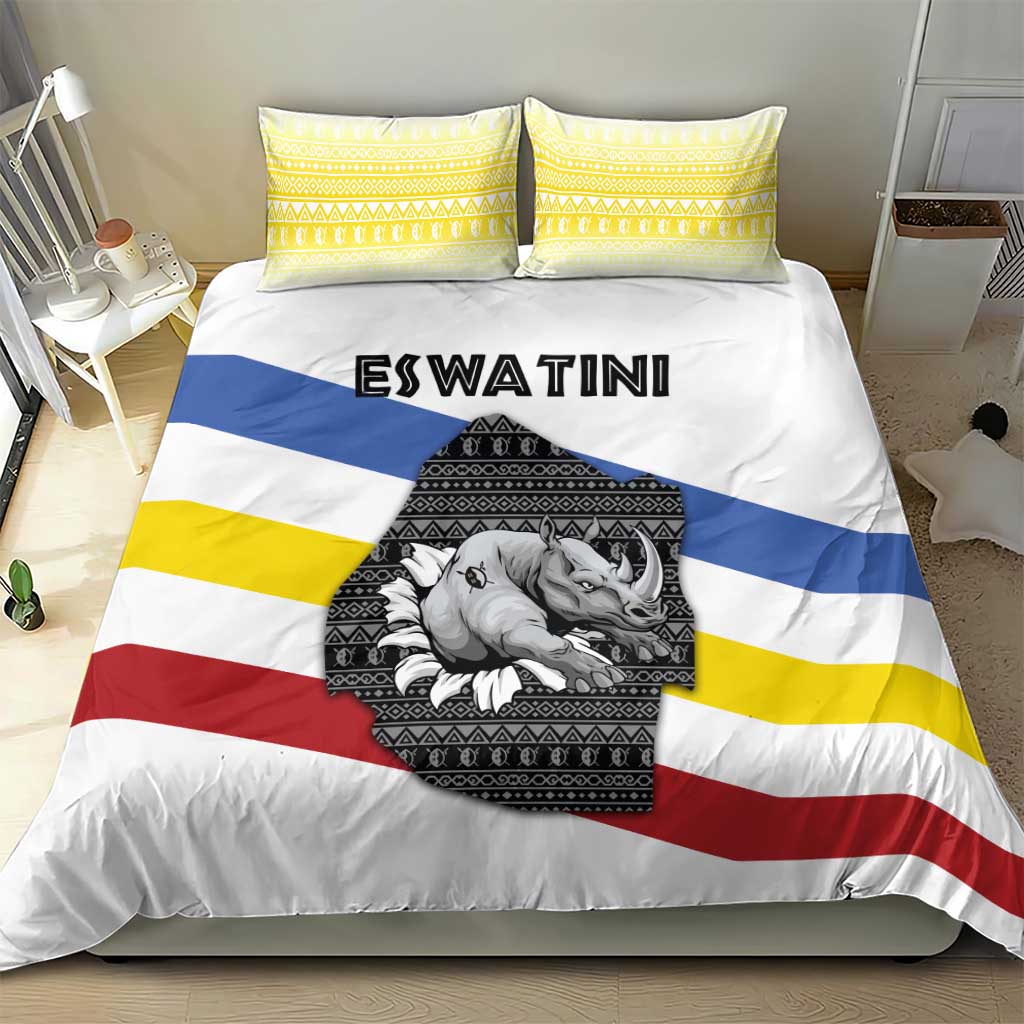Eswatini Rhino Bedding Set Swazi Map Flag and African Traditional Patterns TS04