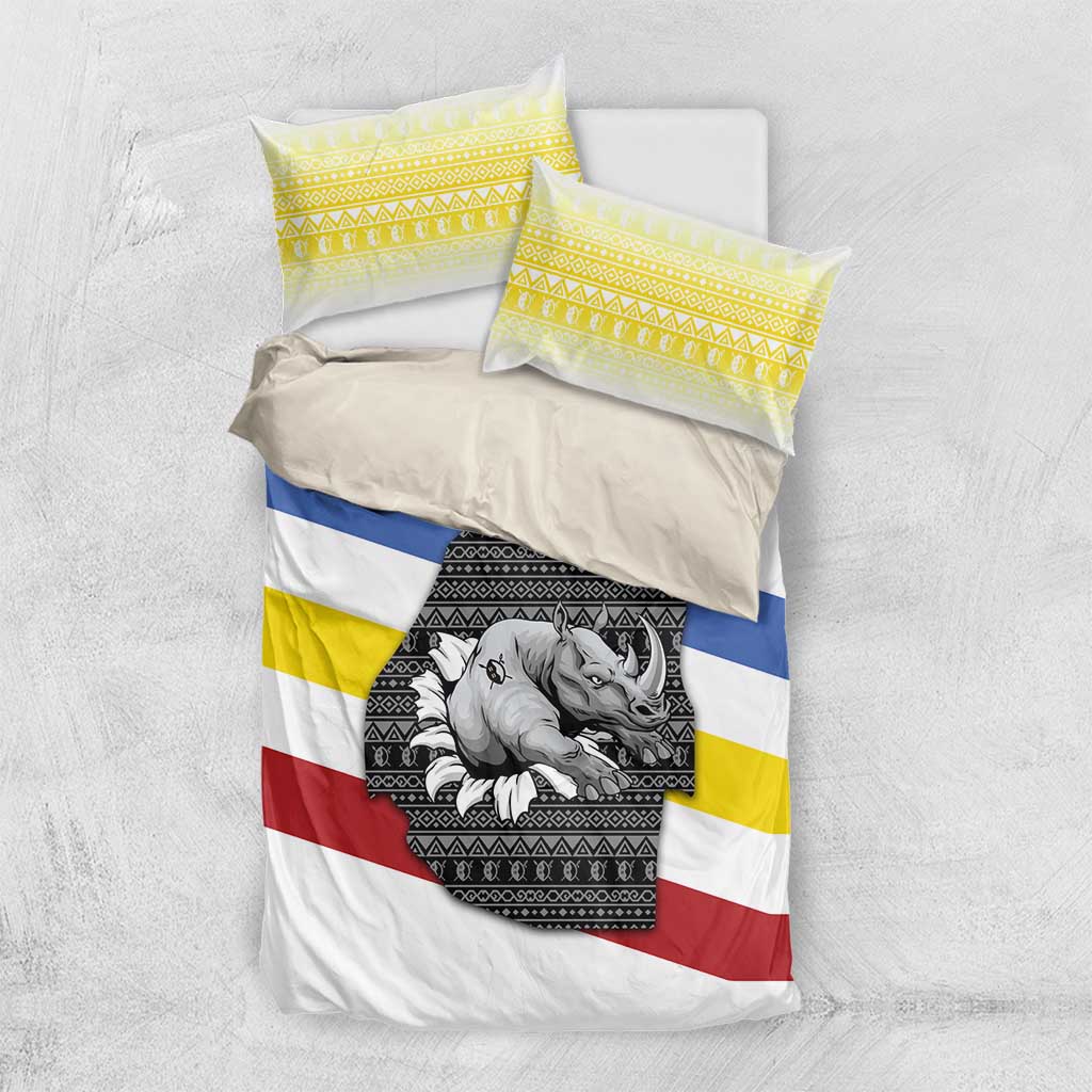 Eswatini Rhino Bedding Set Swazi Map Flag and African Traditional Patterns TS04