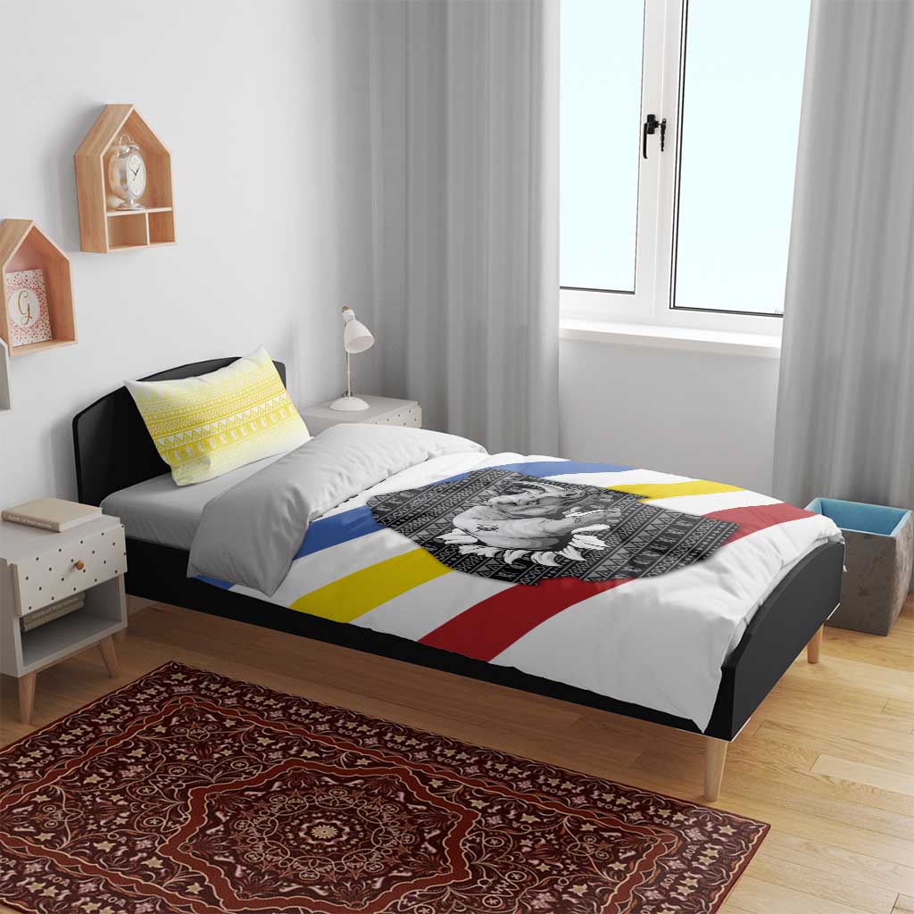 Eswatini Rhino Bedding Set Swazi Map Flag and African Traditional Patterns TS04