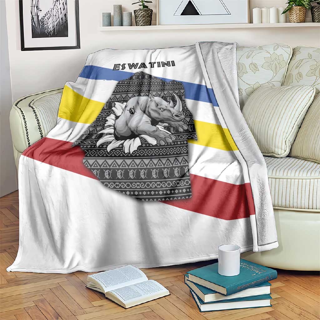 Eswatini Rhino Blanket Swazi Map Flag and African Traditional Patterns TS04