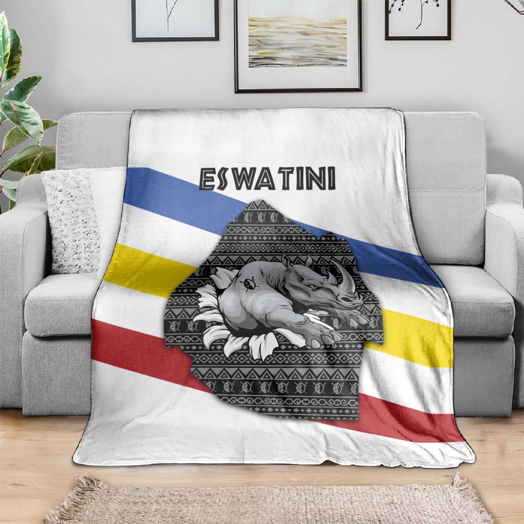 Eswatini Rhino Blanket Swazi Map Flag and African Traditional Patterns TS04