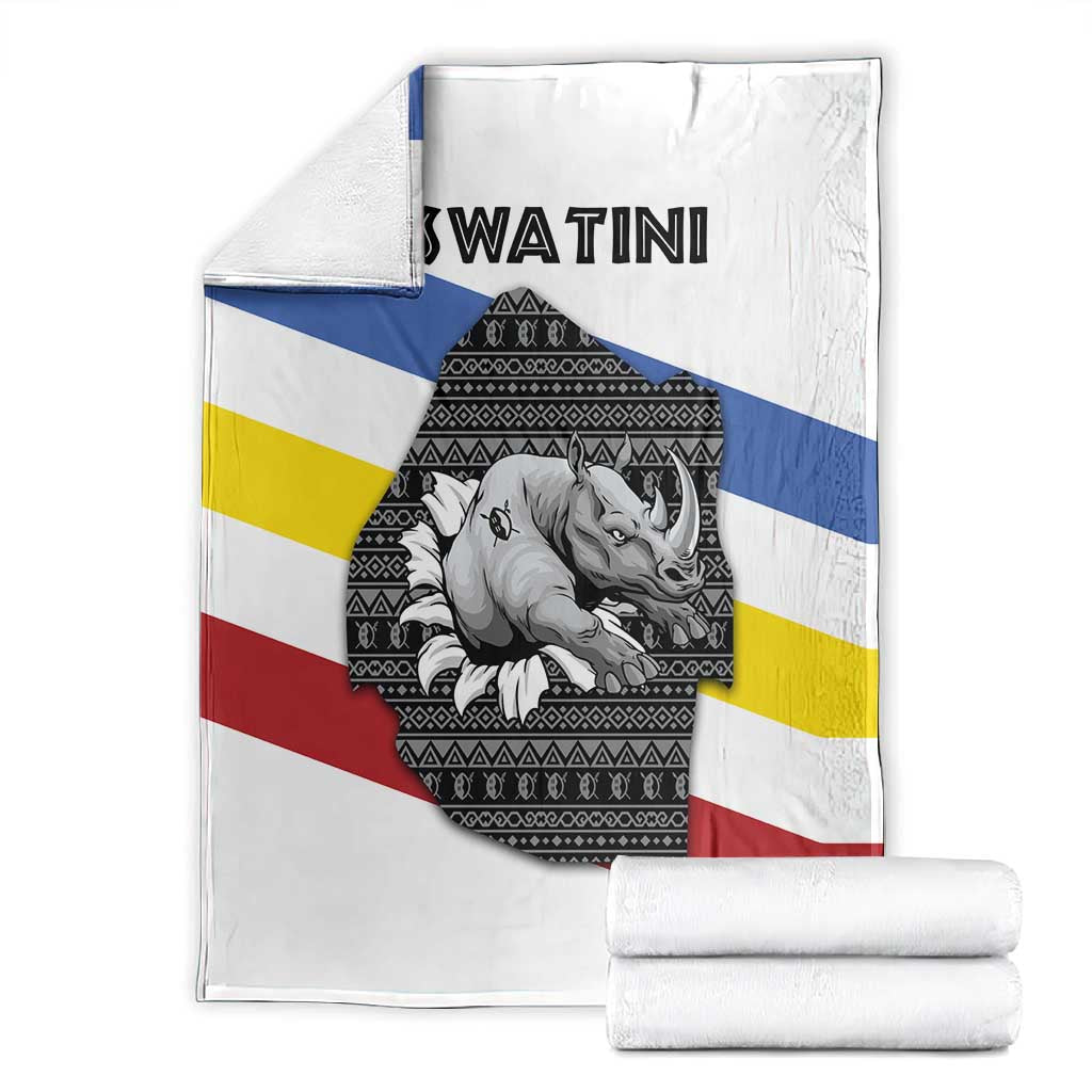 Eswatini Rhino Blanket Swazi Map Flag and African Traditional Patterns TS04