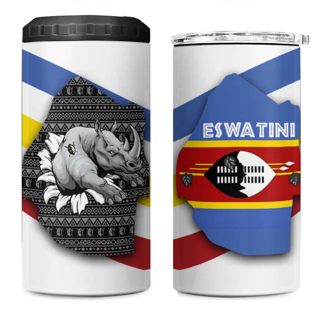 Eswatini Rhino 4 in 1 Can Cooler Tumbler Swazi Map Flag and African Traditional Patterns TS04