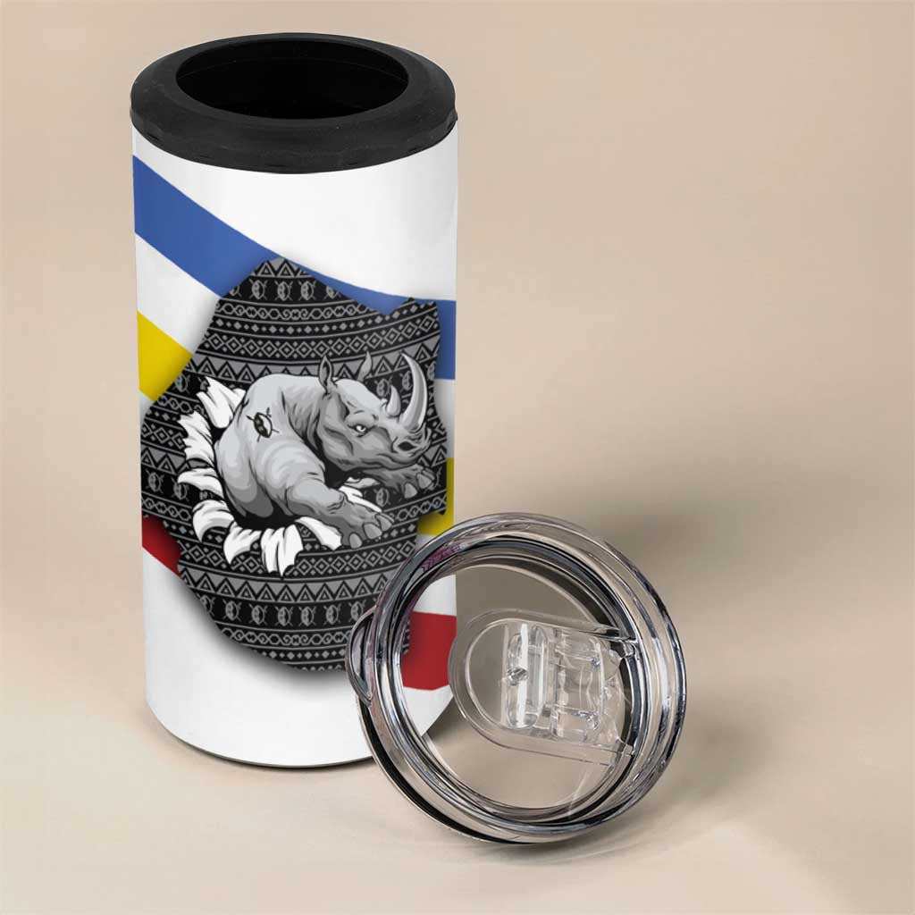 Eswatini Rhino 4 in 1 Can Cooler Tumbler Swazi Map Flag and African Traditional Patterns TS04