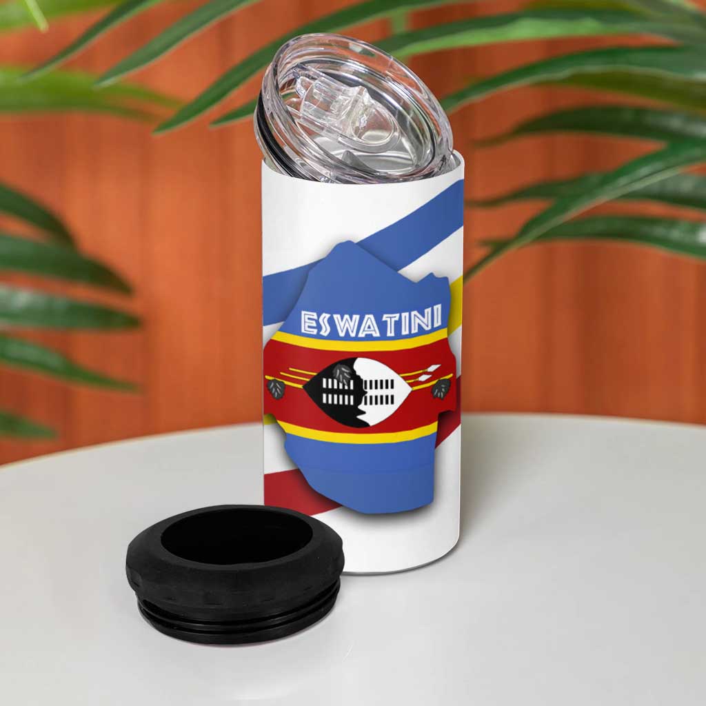 Eswatini Rhino 4 in 1 Can Cooler Tumbler Swazi Map Flag and African Traditional Patterns TS04